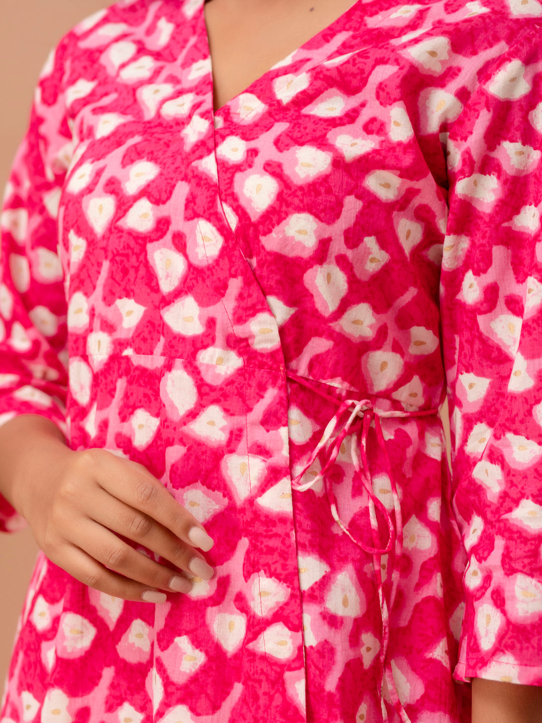 Floral Printed V-Neck Pure Cotton Angrakha A-Line Kurti FRKT6270