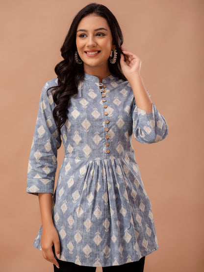 Floral Printed Pure Cotton Pleated A-Line Kurti FRKT6226