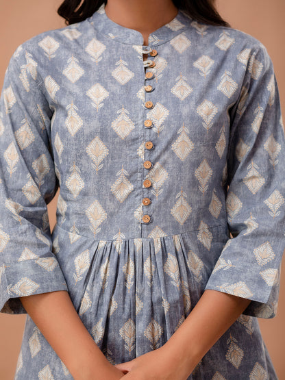 Floral Printed Pure Cotton Pleated A-Line Kurti FRKT6226