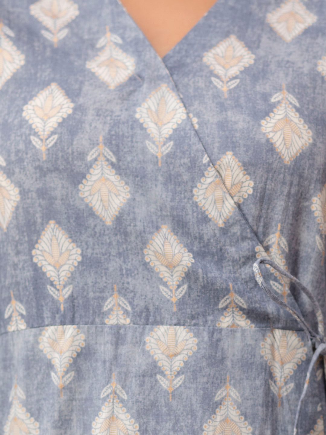 Ethnic Motifs Printed Gathers Cotton Tunic FRKT6267