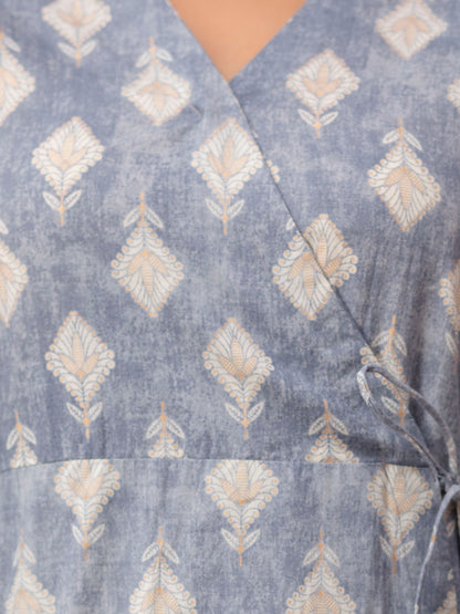 Ethnic Motifs Printed Gathers Cotton Tunic FRKT6267