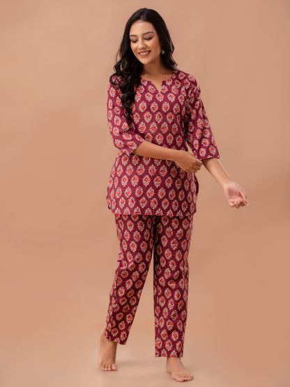 Floral Printed Pure Cotton Night Suits FRLW9037