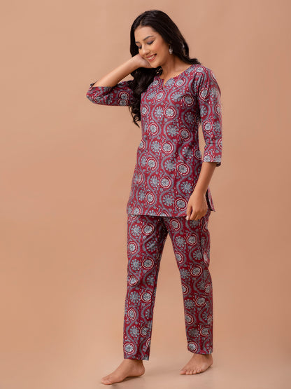 Floral Printed Pure Cotton Night Suits FRLW9038