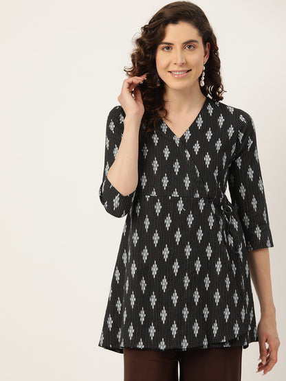 Floral Print Angrakha 3\4 Sleeves Flared Kurti FRKT6481