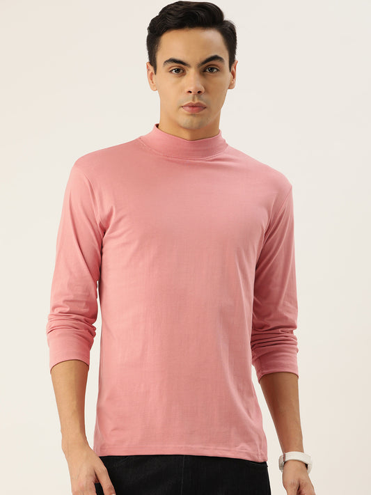 Men Mauve High Neck Bio Finish T-Shirt