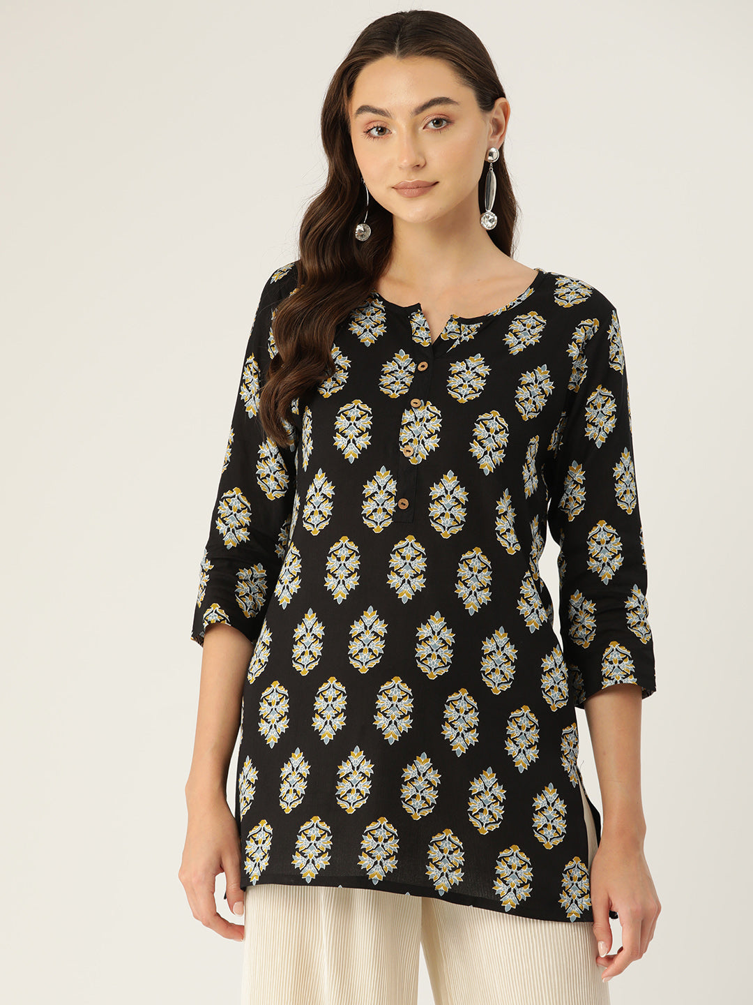 Floral Print 4 Button Straight Kurti FRKT6468