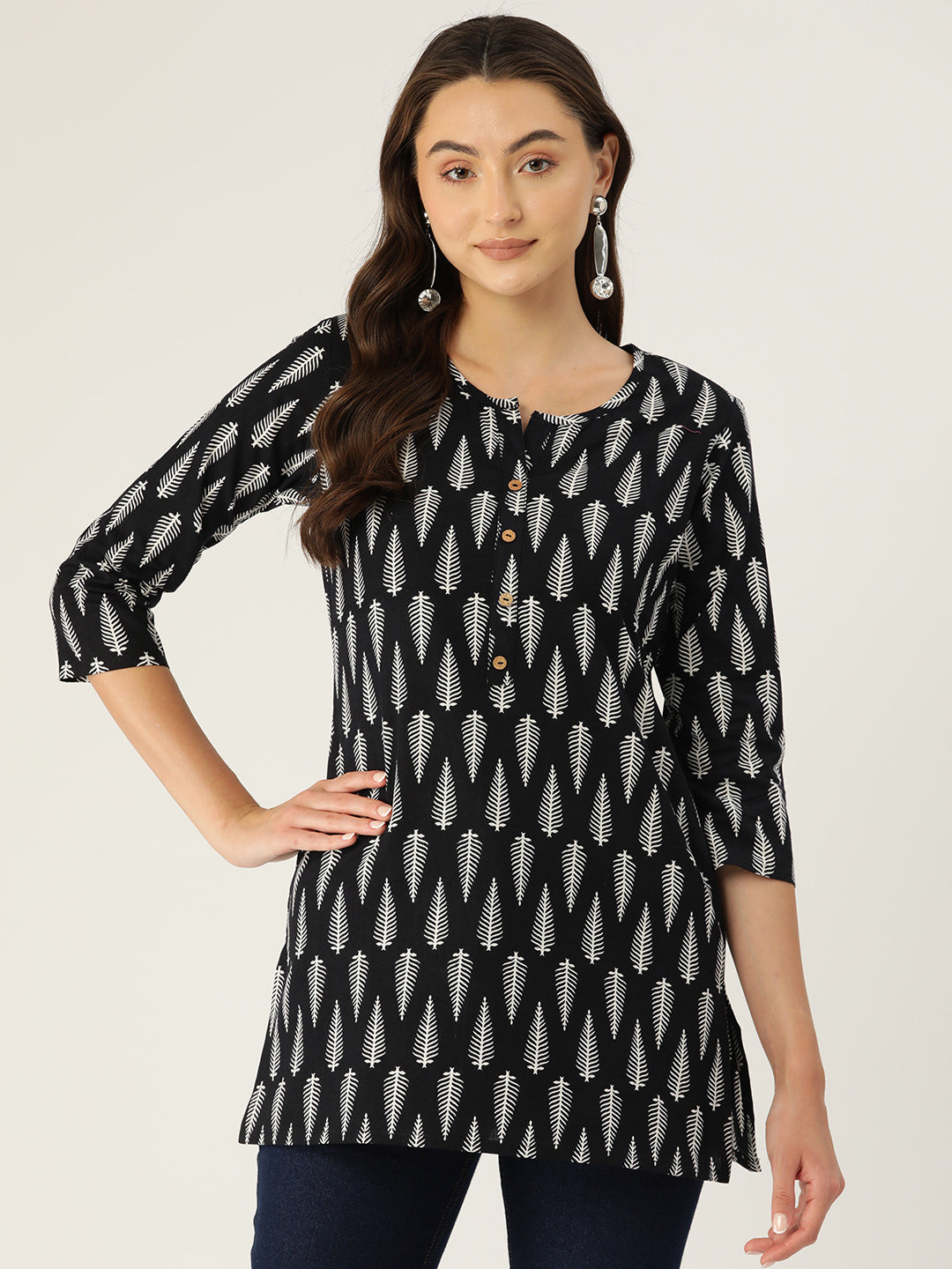 Floral Print 4 Button Straight Kurti FRKT6469