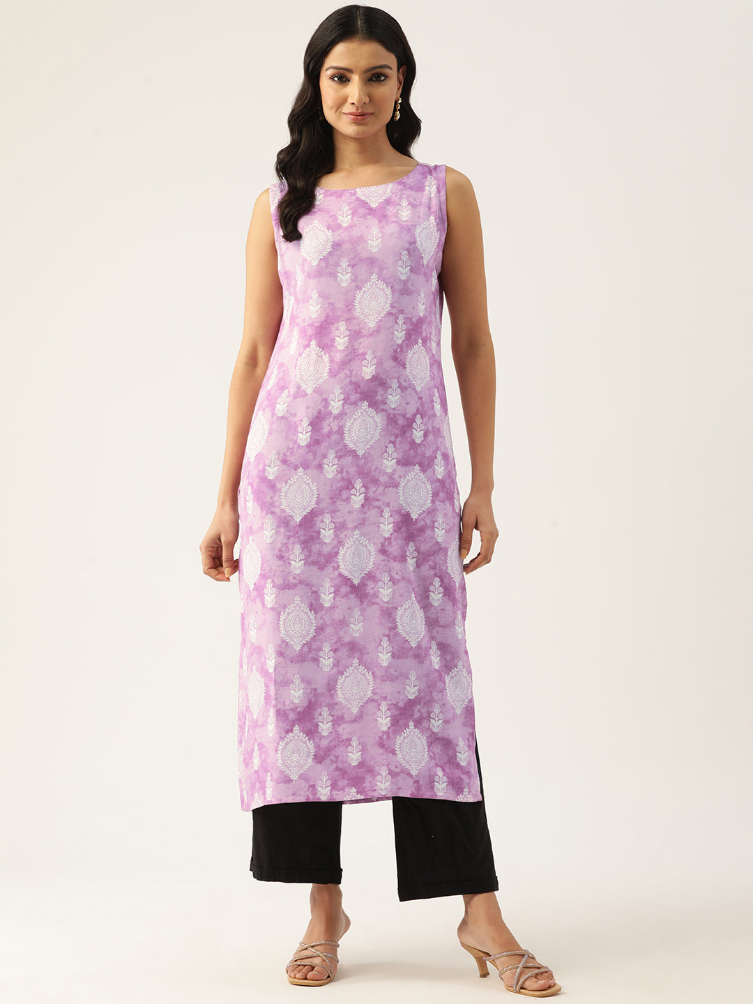 Feranoid Cotton Boat Neck Sleeveless Straight Kurti FRKT6338