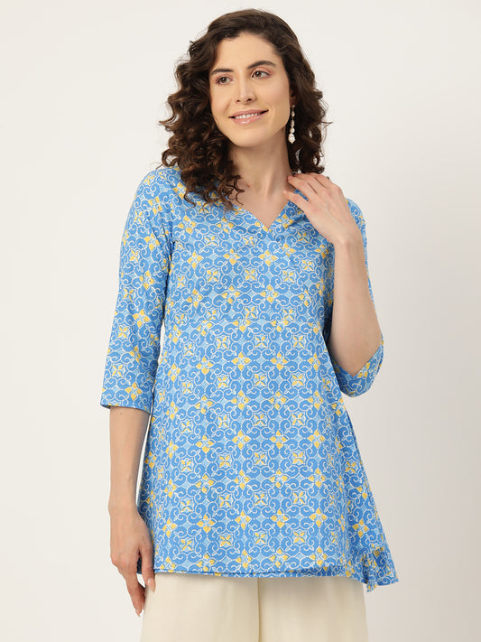 Floral Print Angrakha 3\4 Sleeves Flared Kurti FRKT6480