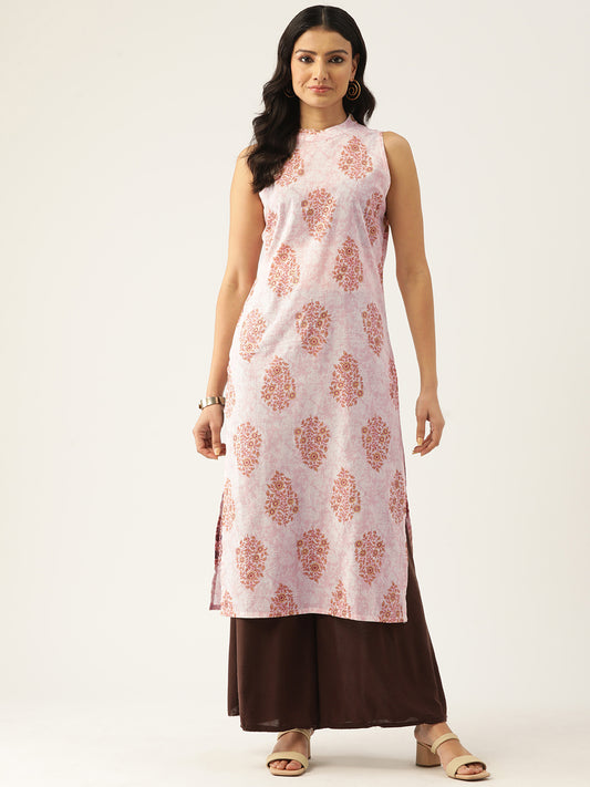 Feranoid Cotton Printed Sleeveless Straight Long Kurti FRKT6327