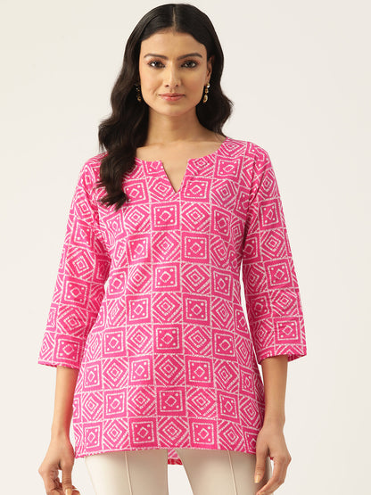 Feranoid Cotton Printed V-Neck Short 3/4 Sleeve Kurti FRKT6324