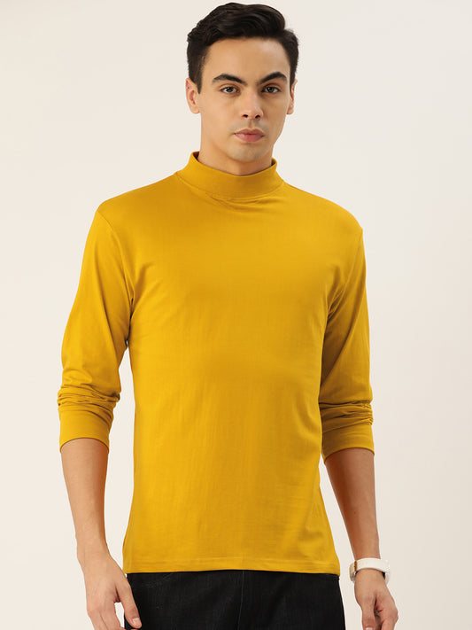 Men Mustard High Neck Bio Finish T-Shirt