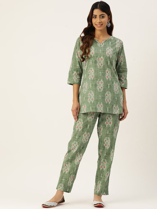 Floral Printed Pure Cotton Night Suits FRLW9055