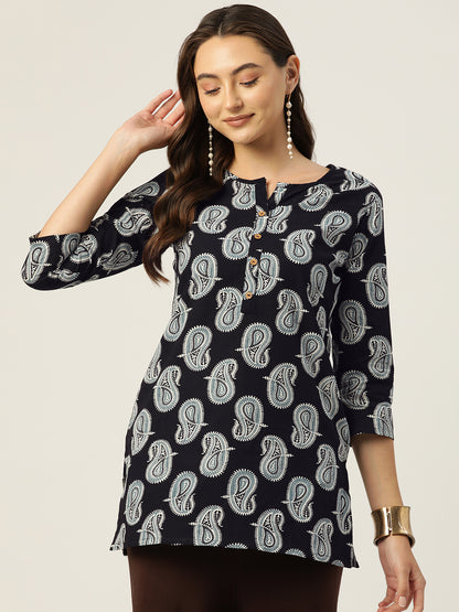 Floral Print 4 Button Straight Kurti FRKT6466
