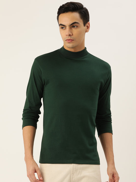 Men Green High Neck Bio Finish T-Shirt