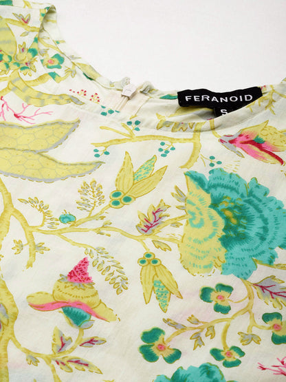 Feranoid Cotton Printed Sleeveless A-Line Flared Kurti FRKT6334