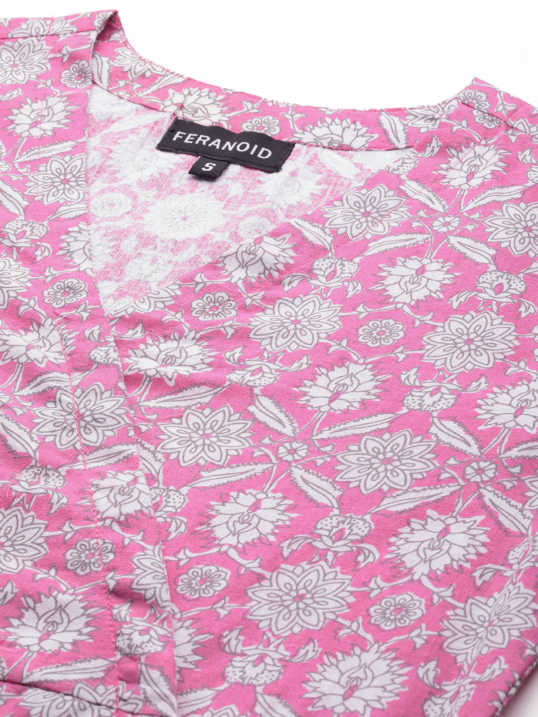 Floral Print Angrakha 3\4 Sleeves Flared Kurti FRKT6476