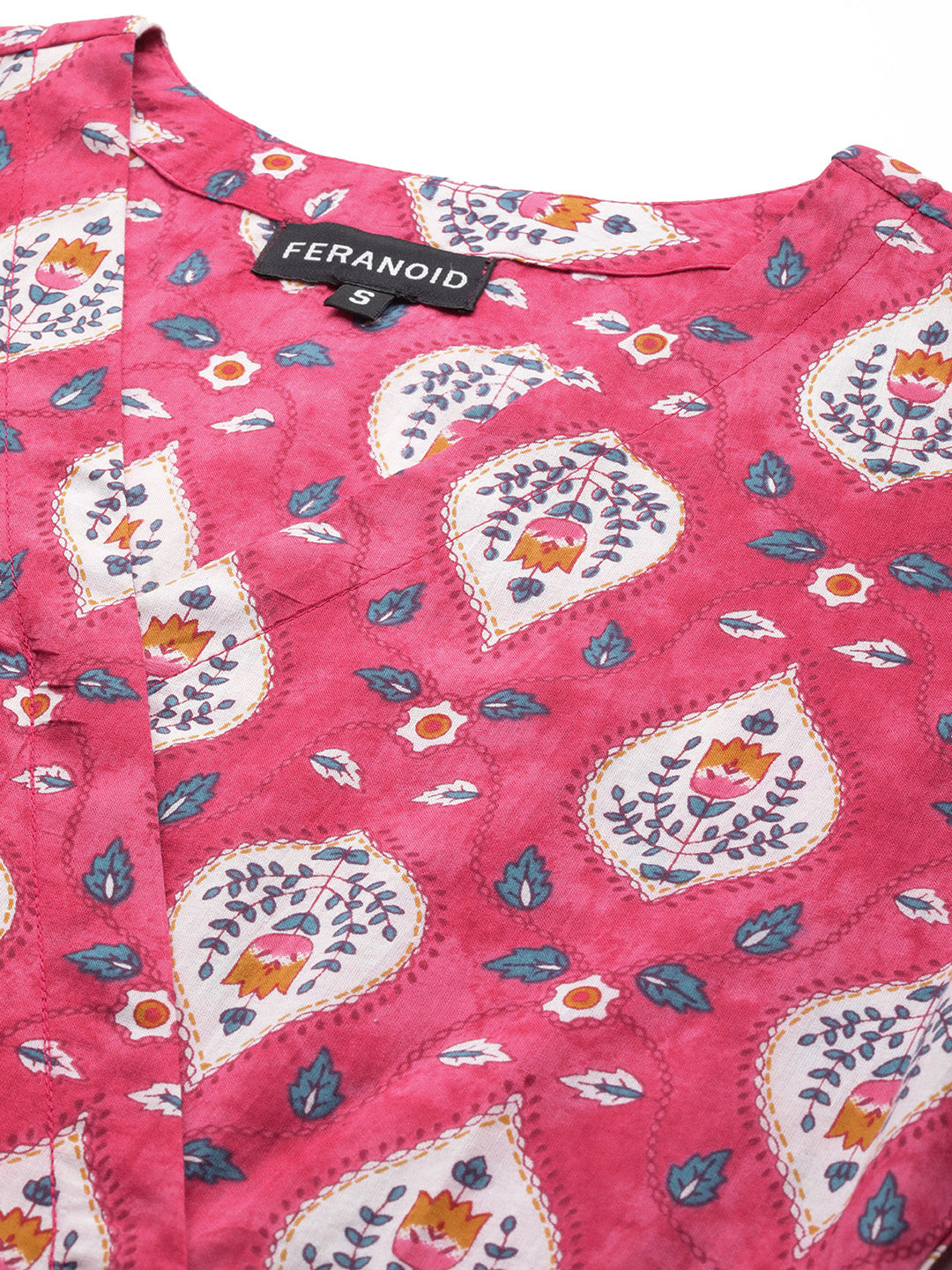 Floral Print Angrakha 3\4 Sleeves Flared Kurti