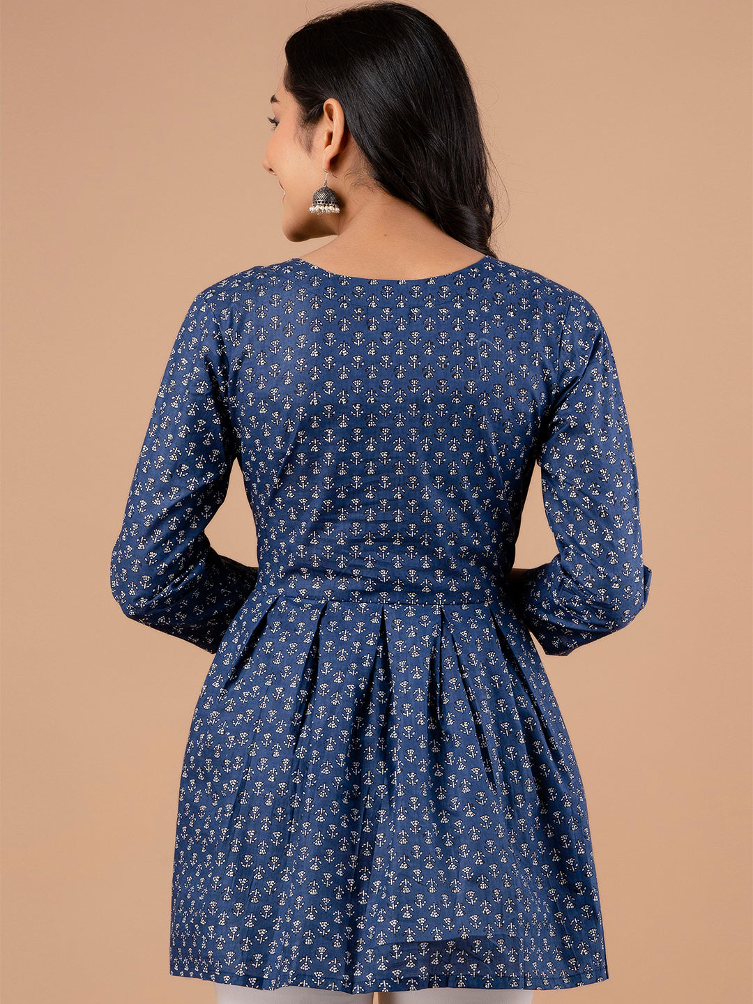 Ethnic Motifs Printed Gathers Cotton Tunic FRKT6125