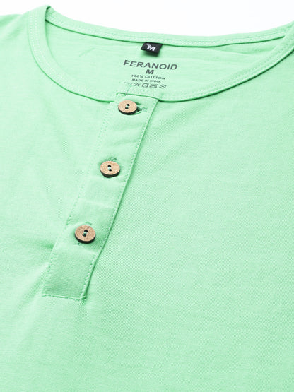 Plain Lime Green Henley Full Sleeves T-Shirt