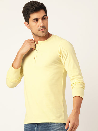 Plain Lemon Yellow Henley Full Sleeves T-Shirt