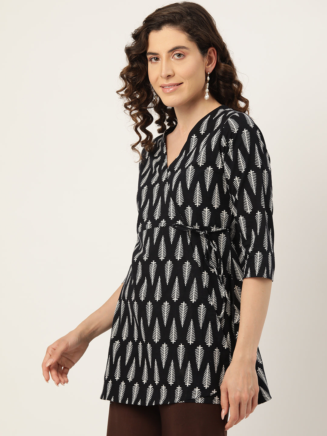 Floral Print Angrakha 3\4 Sleeves Flared Kurti FRKT6477