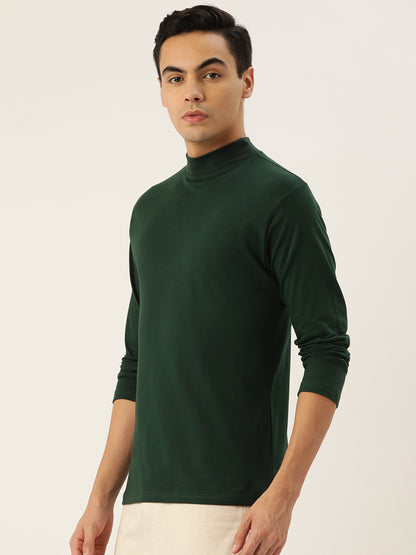 Men Green High Neck Bio Finish T-Shirt