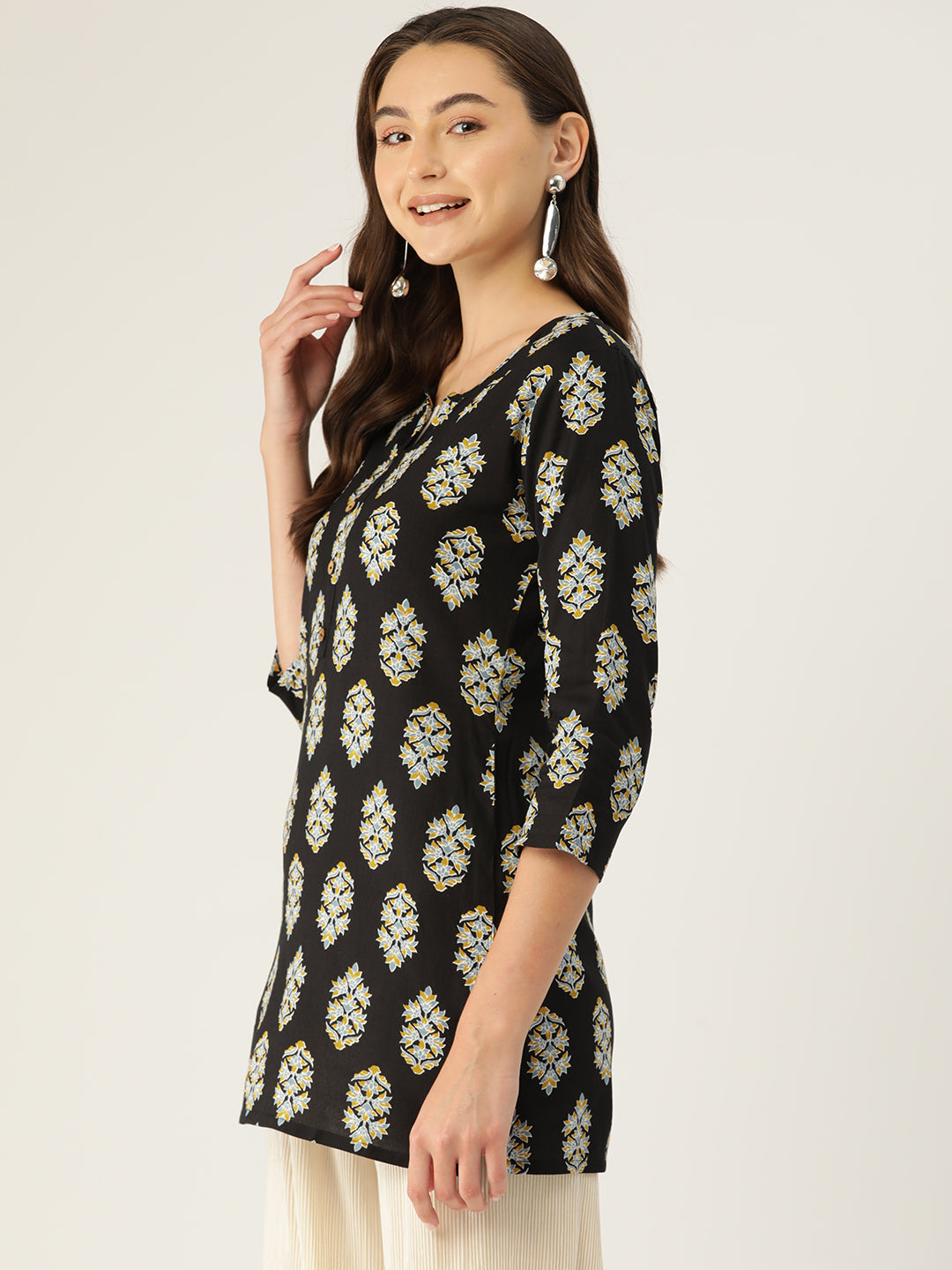 Floral Print 4 Button Straight Kurti FRKT6468