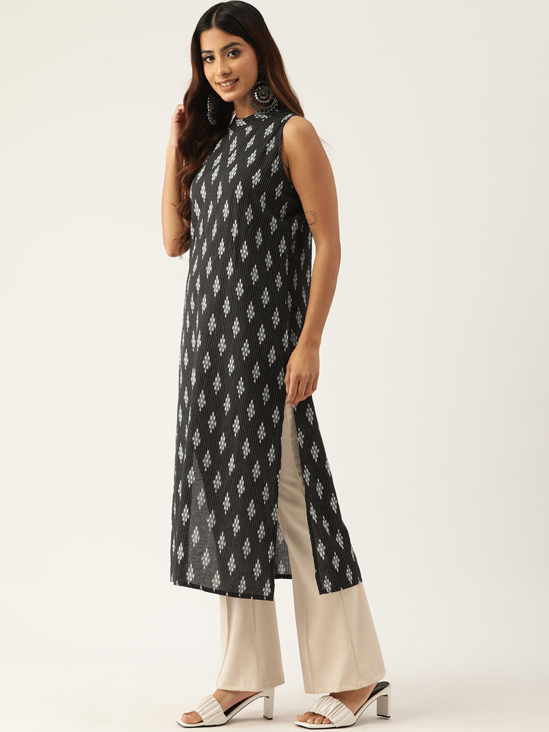 Feranoid Cotton Printed Sleeveless Straight Long Kurti FRKT6331