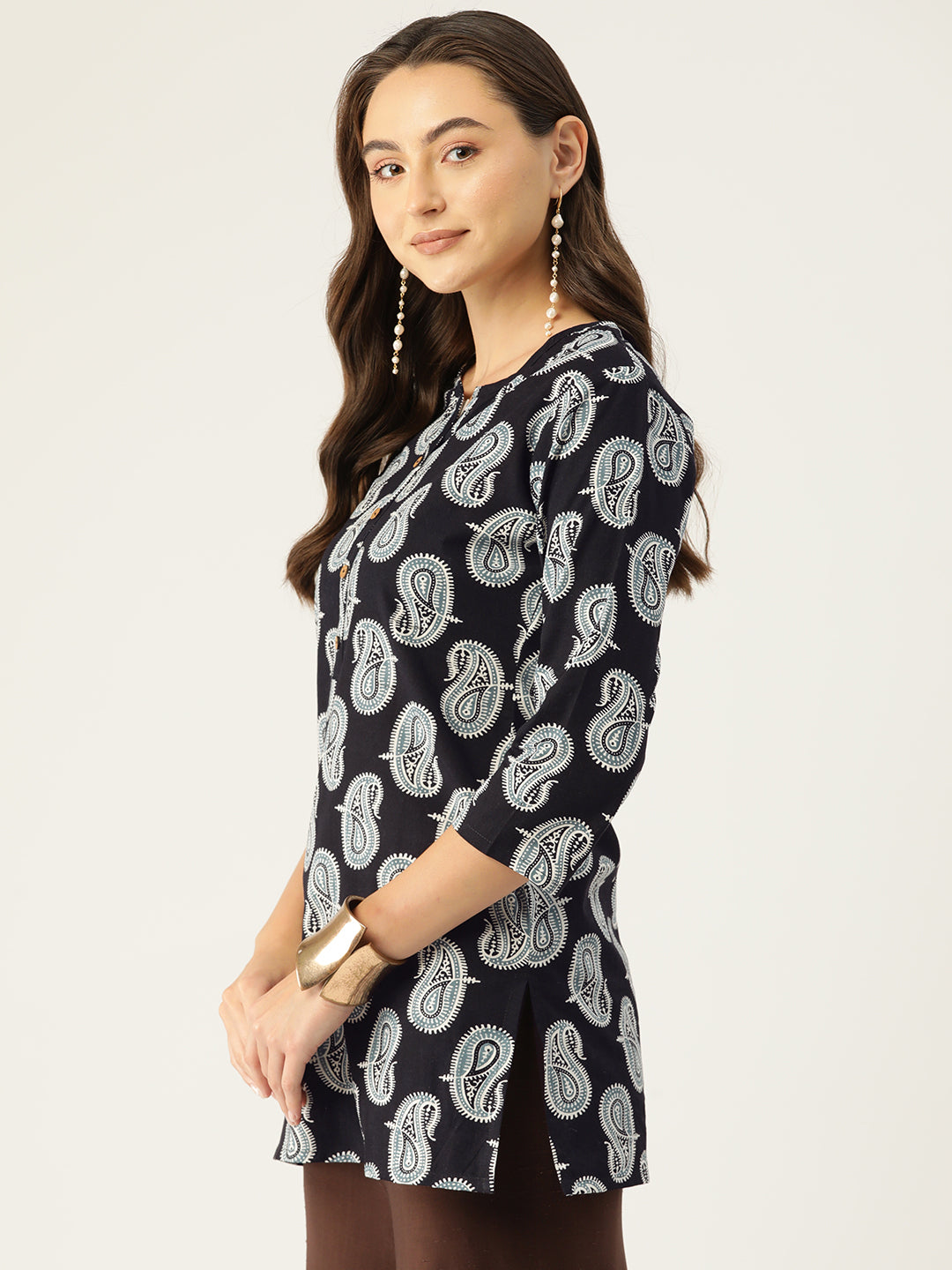 Floral Print 4 Button Straight Kurti FRKT6466