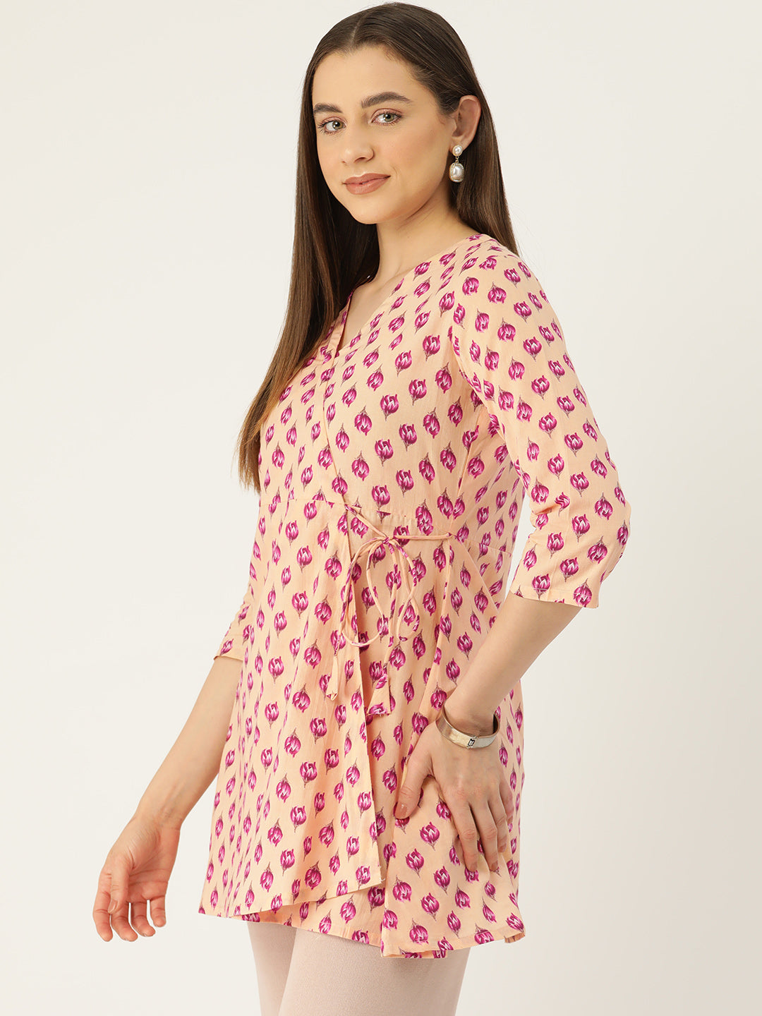Floral Print Angrakha 3\4 Sleeves Flared Kurti FRKT6483