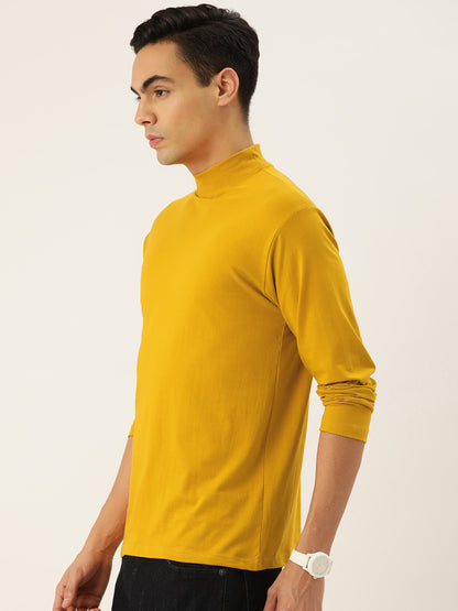 Men Mustard High Neck Bio Finish T-Shirt