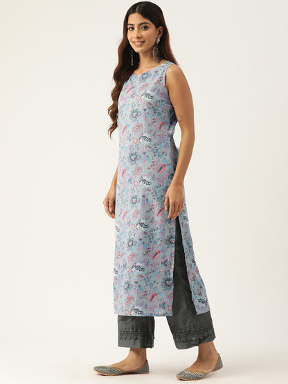 Feranoid Cotton Boat Neck Sleeveless Straight Kurti FRKT6340