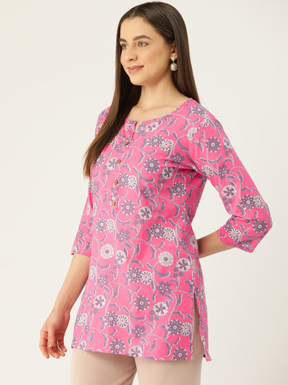 Floral Print 4 Button Straight Kurti FRKT6465