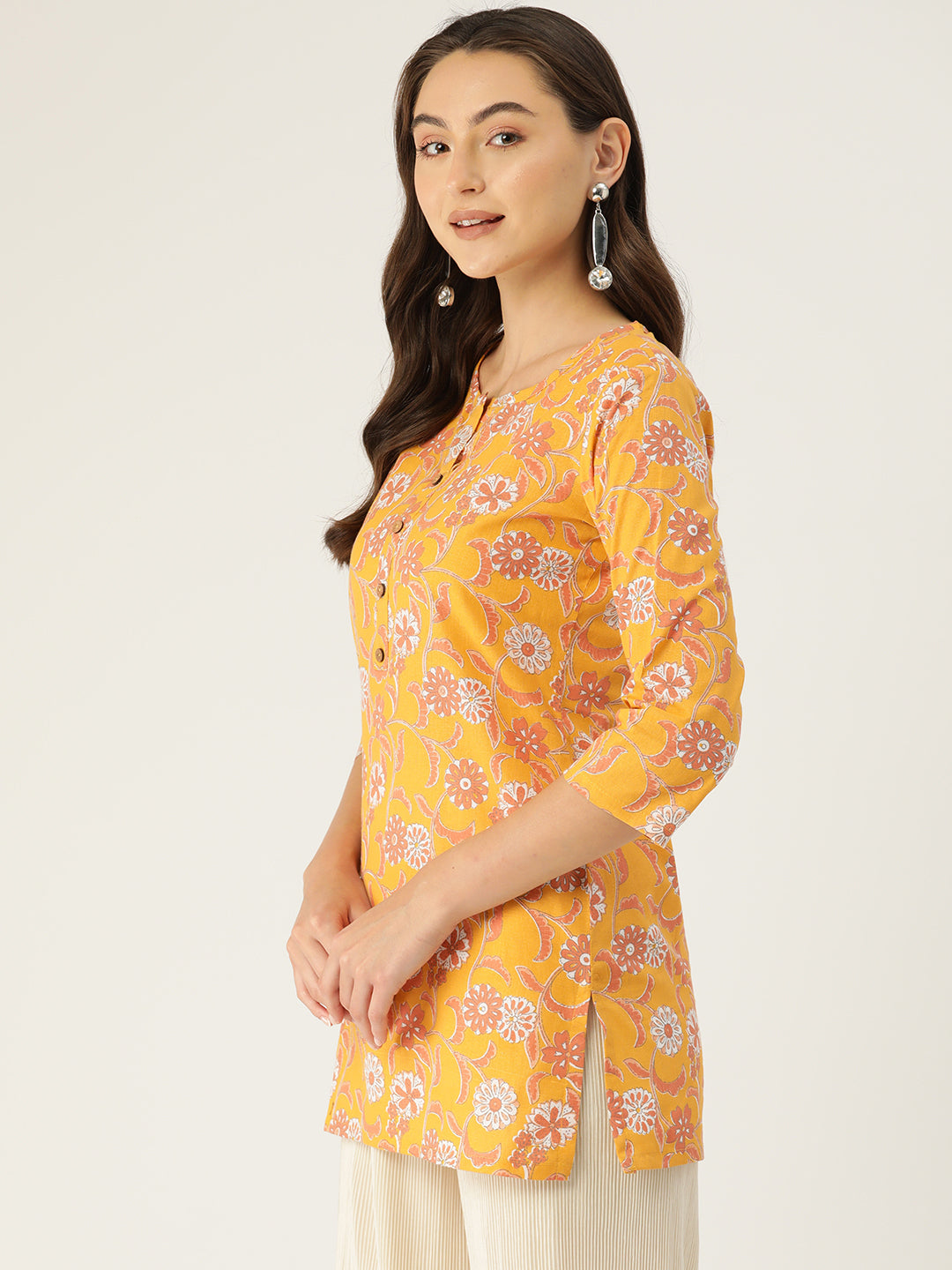 Floral Print 4 Button Straight Kurti FRKT6464