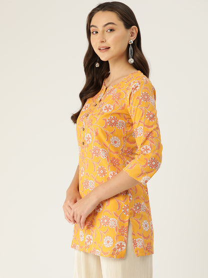 Floral Print 4 Button Straight Kurti FRKT6464