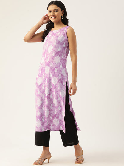 Feranoid Cotton Boat Neck Sleeveless Straight Kurti FRKT6338