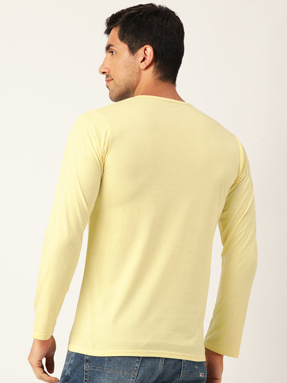 Plain Lemon Yellow Henley Full Sleeves T-Shirt