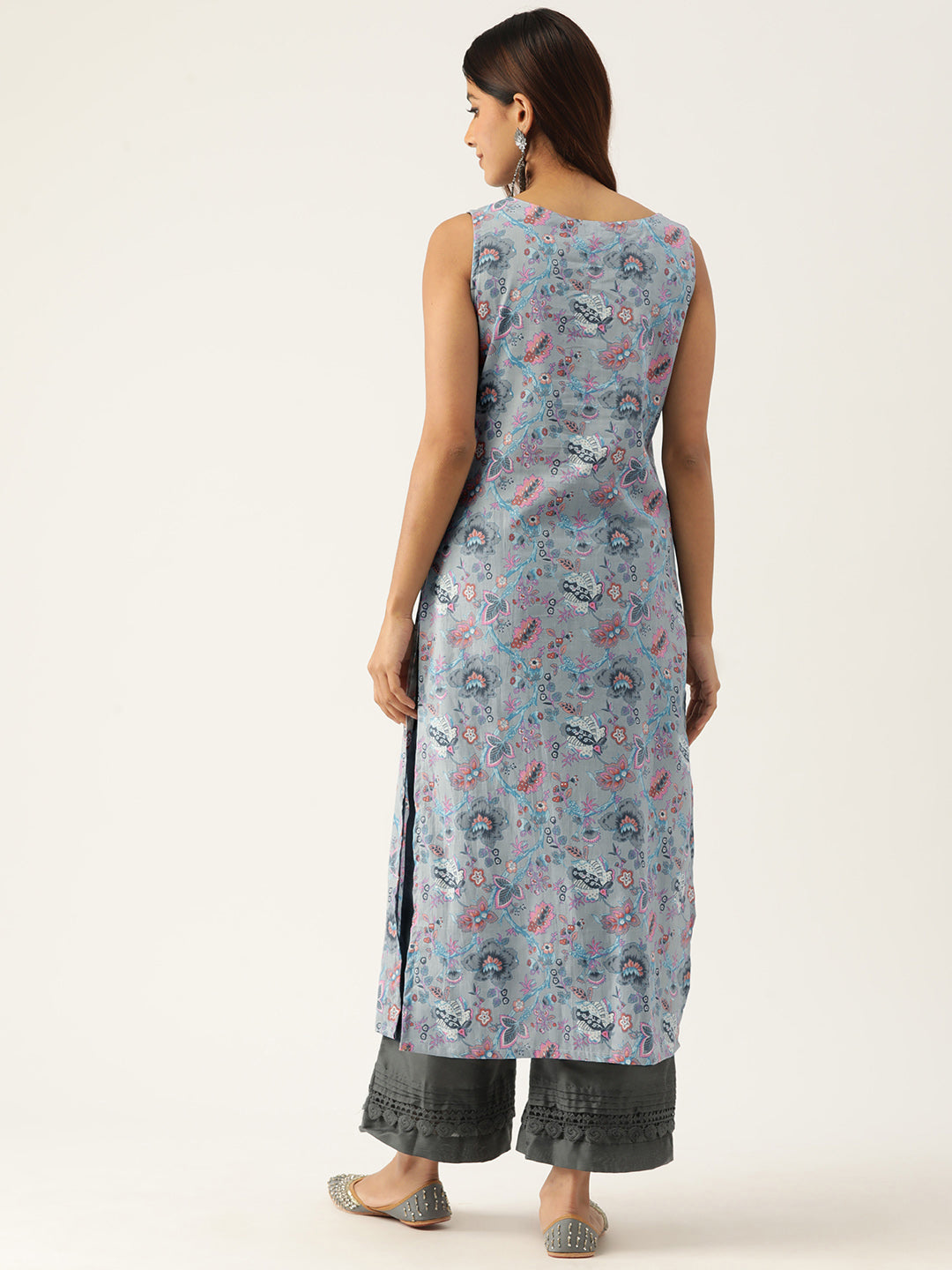 Feranoid Cotton Boat Neck Sleeveless Straight Kurti FRKT6340