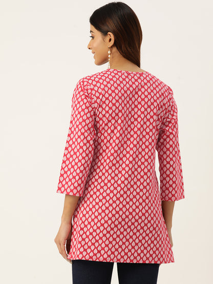 Floral Print 4 Button Straight Kurti FRKT6436