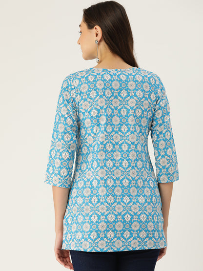Floral Print 4 Button Straight Kurti FRKT6463