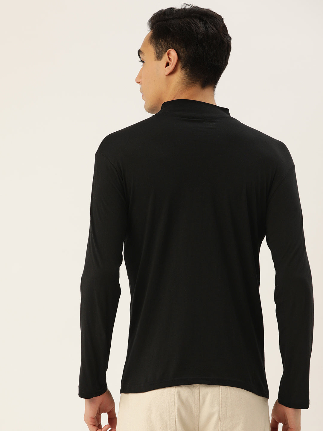 Men Black High Neck Bio Finish T-Shirt