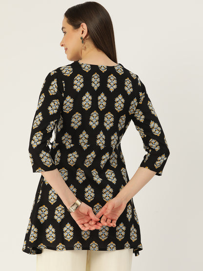 Floral Print Angrakha 3\4 Sleeves Flared Kurti FRKT6473