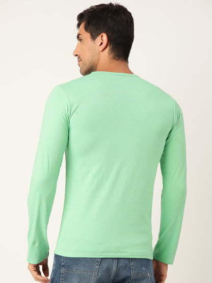 Plain Lime Green Henley Full Sleeves T-Shirt