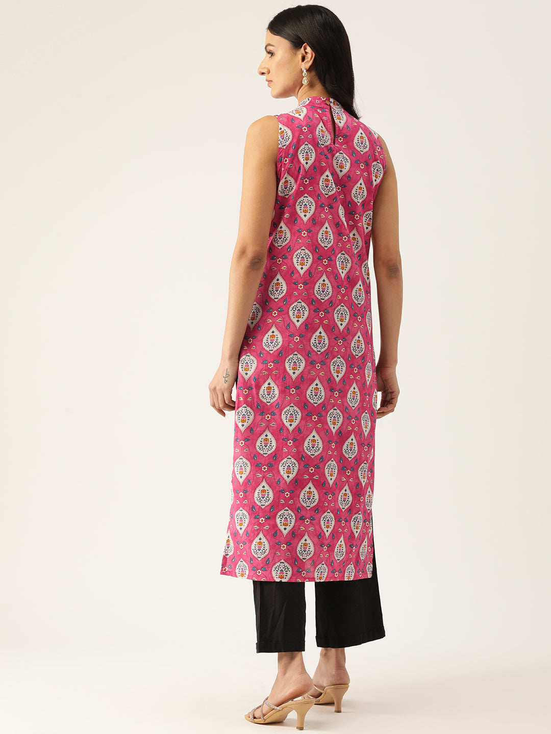 Feranoid Cotton Printed Sleeveless Straight Long Kurti FRKT6330