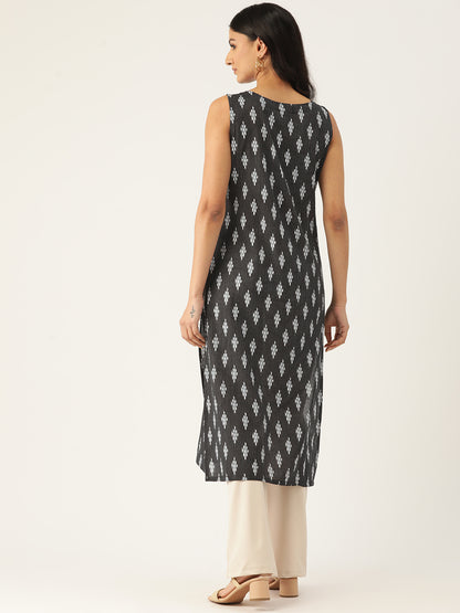 Feranoid Cotton Boat Neck Sleeveless Straight Kurti FRKT6339