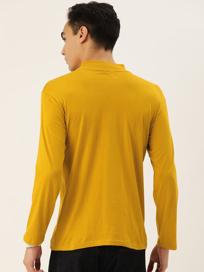 Men Mustard High Neck Bio Finish T-Shirt