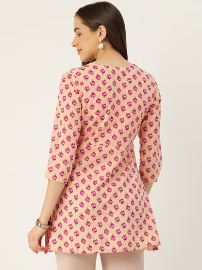 Floral Print Angrakha 3\4 Sleeves Flared Kurti FRKT6483