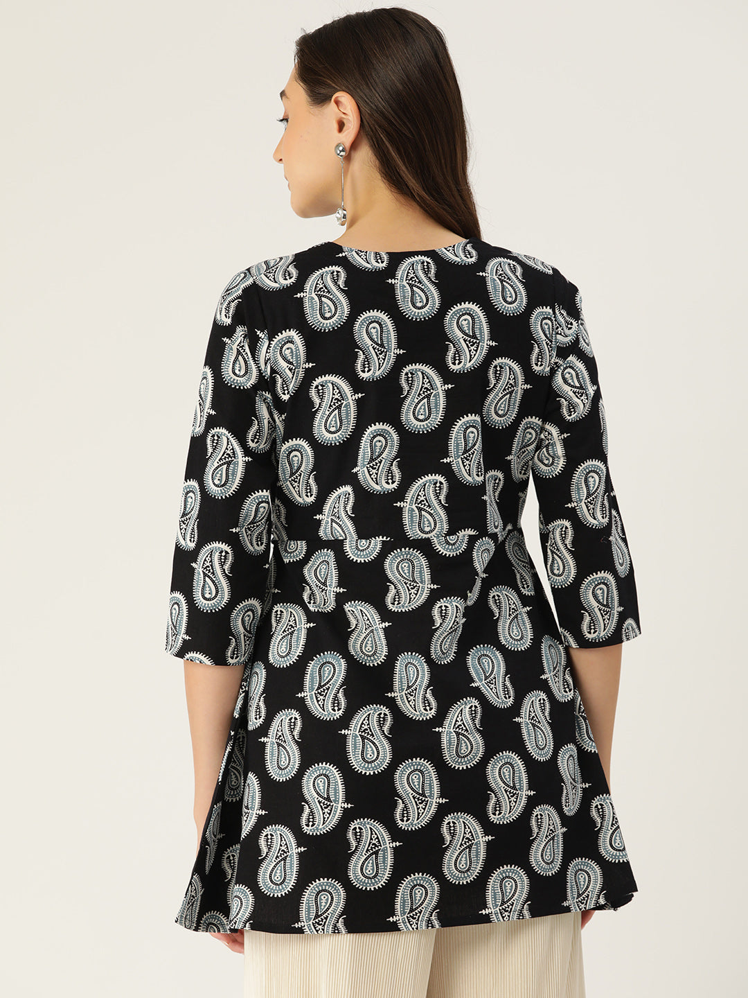 Floral Print Angrakha 3\4 Sleeves Flared Kurti FRKT6475