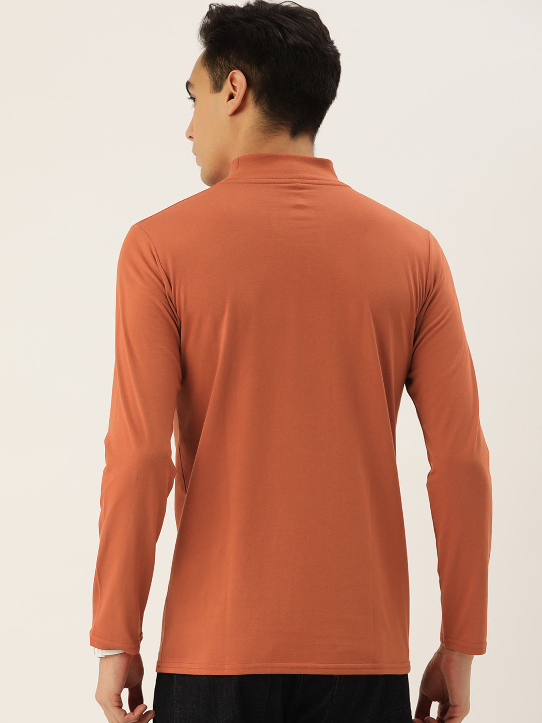 Men Rust Brown High Neck Bio Finish T-Shirt